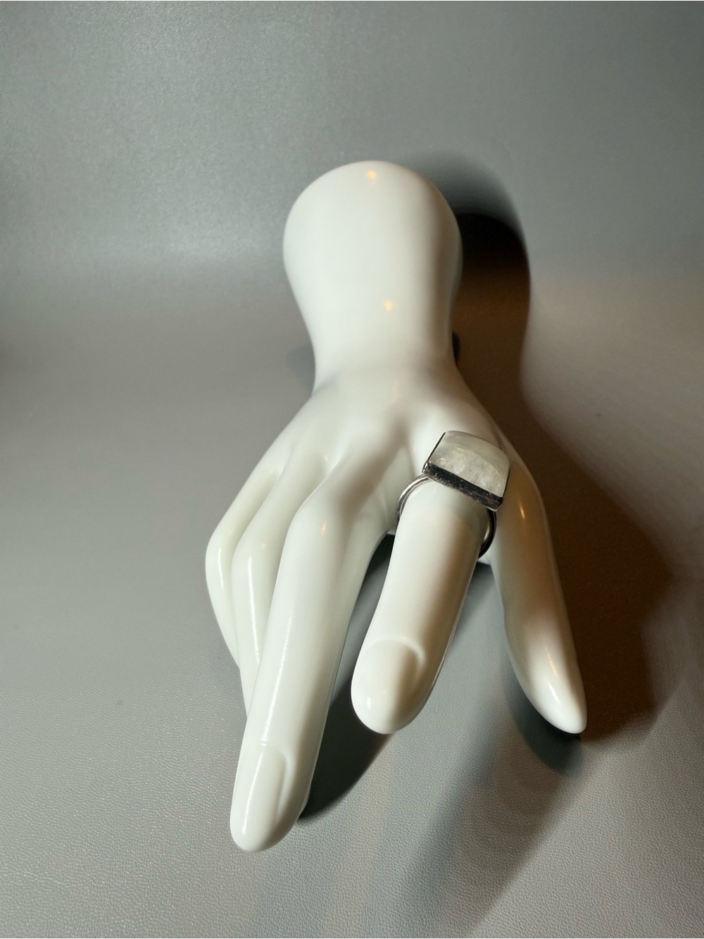 Iridescent Rectangular Moonstone Statement Ring - Picture 8 of 10